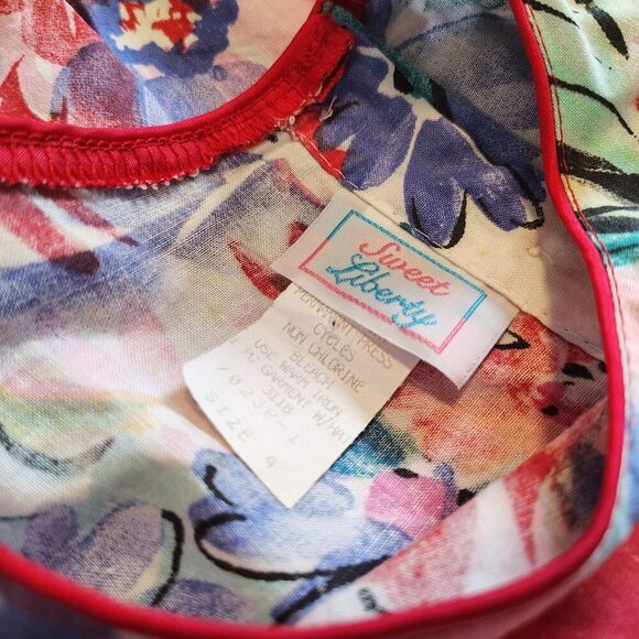 Vtg Girls Floral Party Dress Size 4 Puff Sleeve Rose Belt Colorful 80s USA Retro - Picture 3 of 7